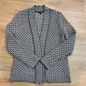Talbots Cardigan Small Petite Black‎ White Knit Tweed Sweater